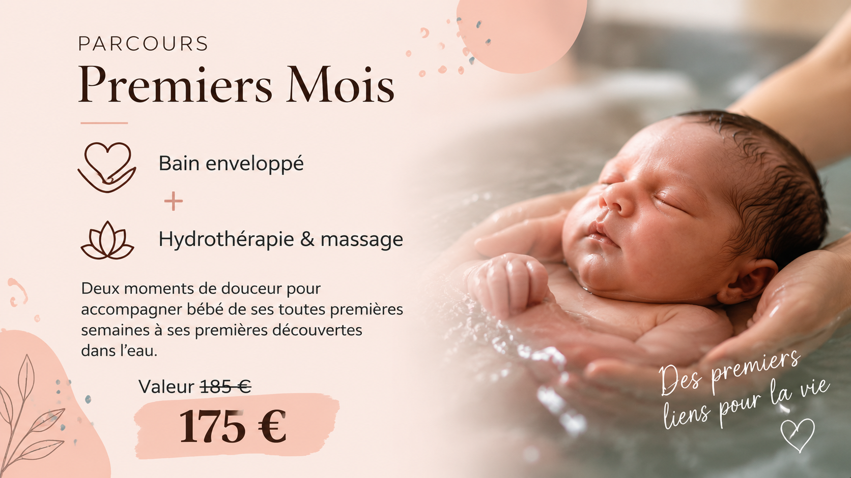 Parcours Premiers Mois Babamoon : bain enveloppé et hydrothérapie avec massage, 175 € au lieu de 185 €.